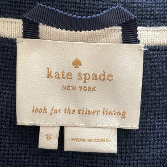 Kate Spade Mayson Wool Sweater Jacket in Midnight Navy and Cream Size 8 - Picture 6 of 10